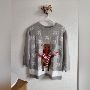 Gray Reindeer Sweater with Snowflake Design